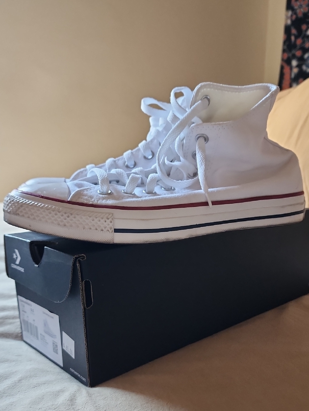 Converse All Star High-Top Sneakers in White with Red & Navy Accents